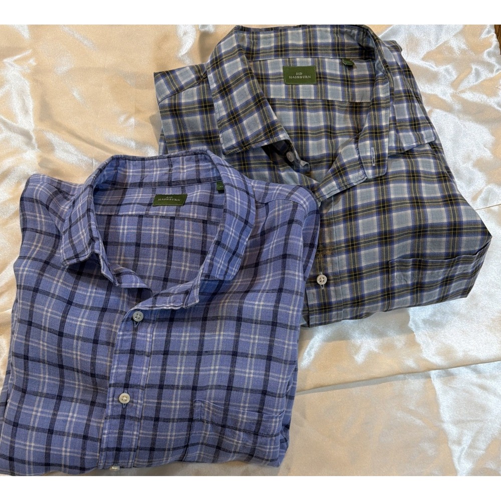 A Lot Of 2 SID MASHBURN Mens XL Blue Plaid Button Front Long Sleeve Cotton Shirt
